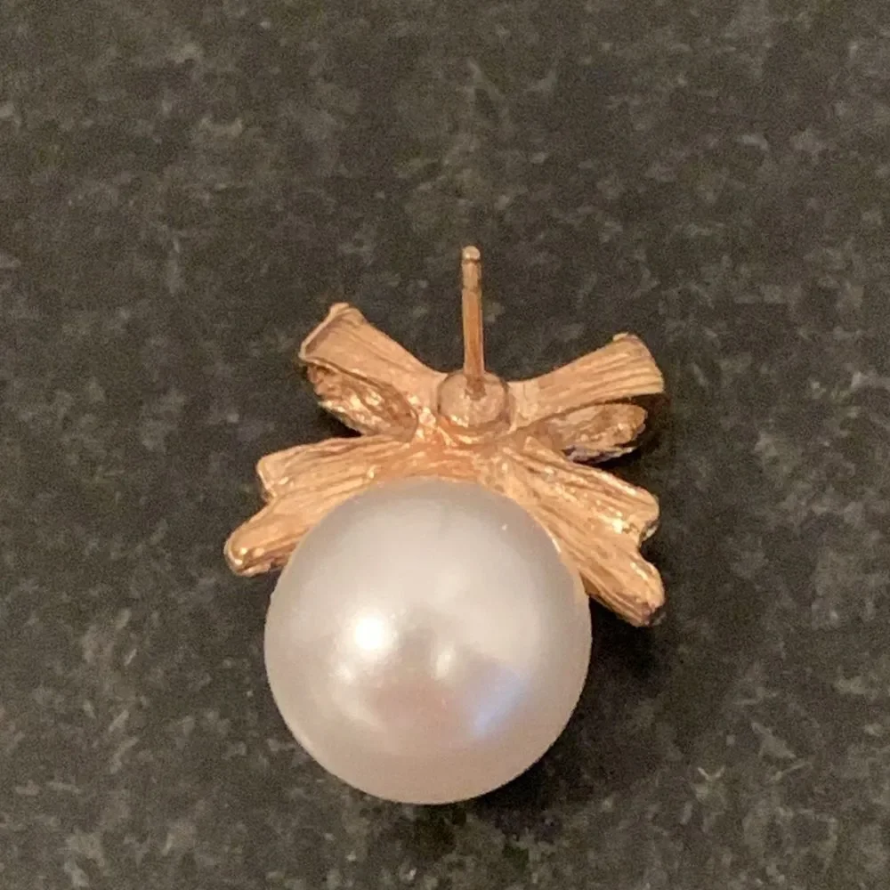 Nina Bridal Faux Pearl & Bow Earrings - Gold Tone with Pavé, Bridesmaids